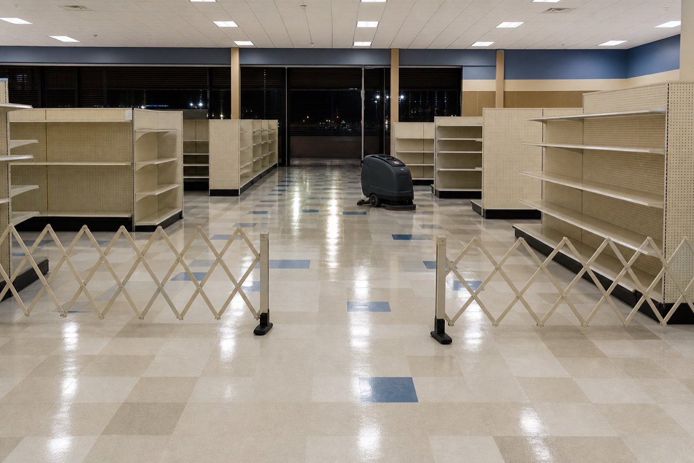 Generic public event facility interior with resilient flooring after hours